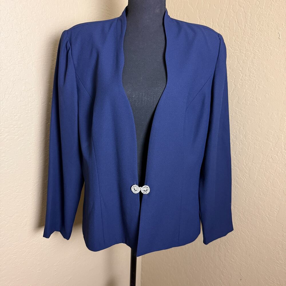 Vintage Karen Miller New York Blue Evening Blazer Rhinestone Clasp Size 16